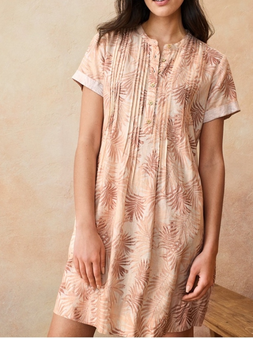 Faherty Gemina Dress Peach Tropical Palms Womens Linen Blend Sz M Beach Vacation - Picture 2 of 11